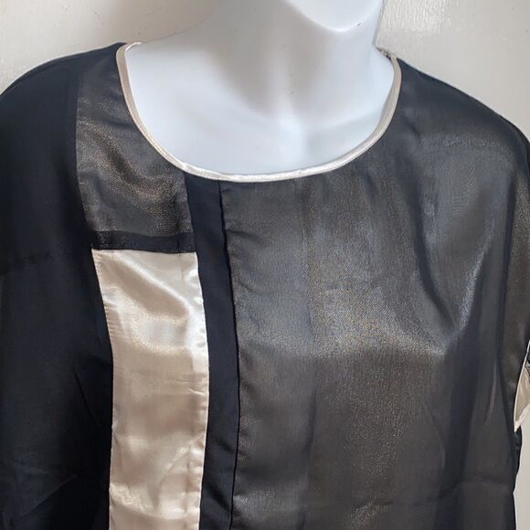 SPARKLE & FADE Black and Ivory Colorblock Panel Muscle Tank Blouse-L - Picture 2 of 5